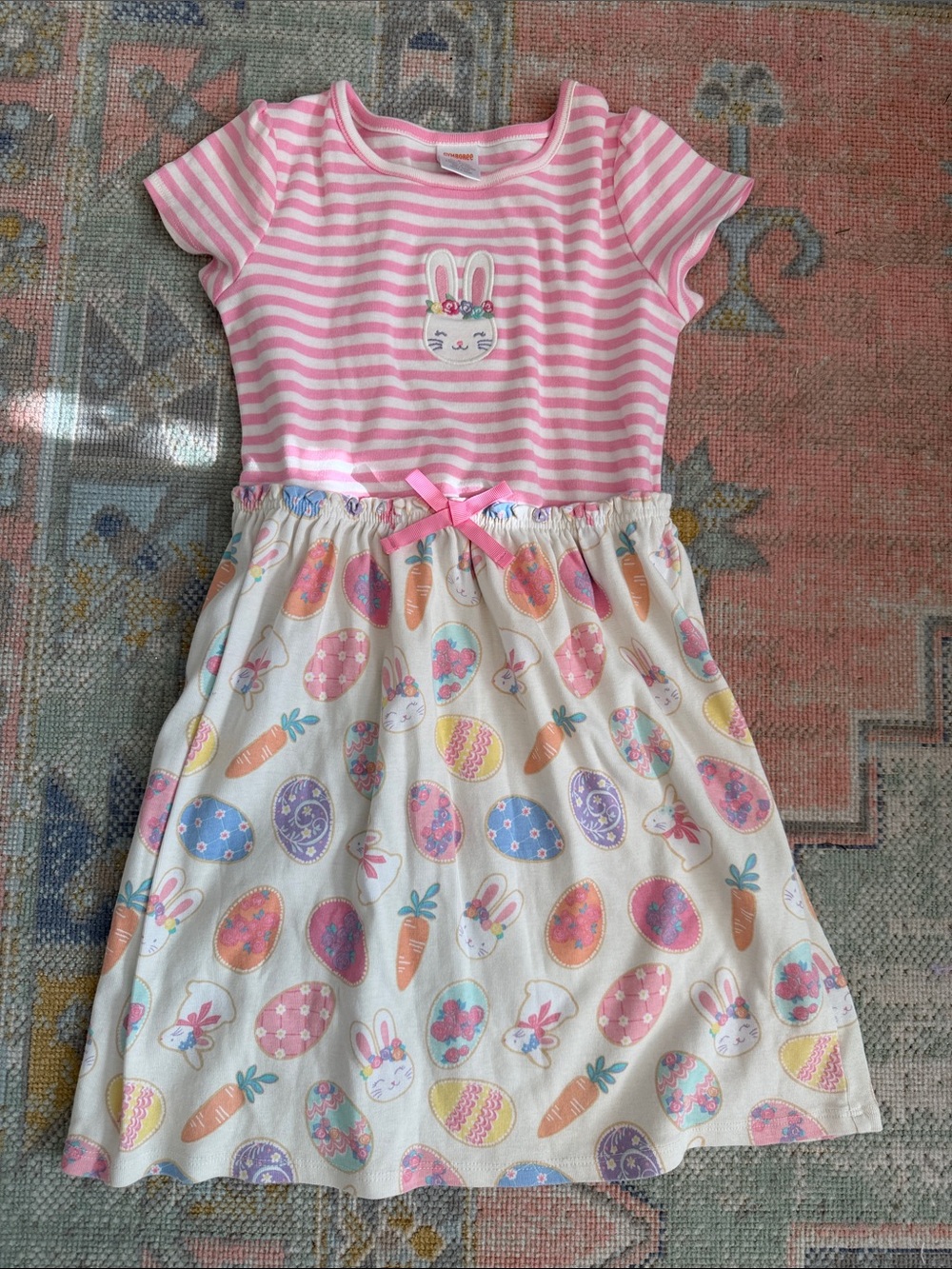 Gymboree Easter Pink Striped Bunny & Egg Print Dress (8)